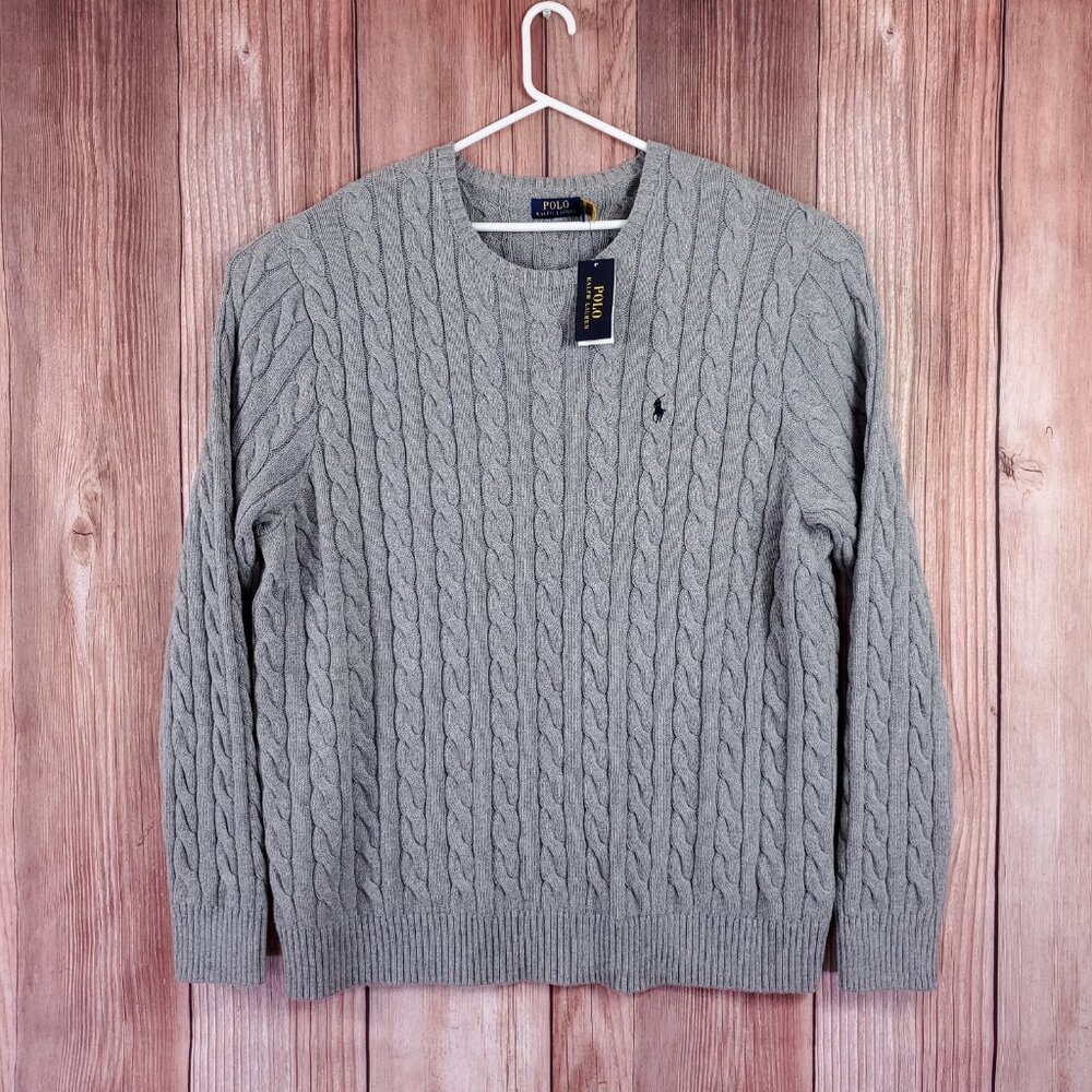 NWT Polo Ralph Lauren Mens 3XLT Classic Fit Cable Knit Cotton Sweater Gray $125